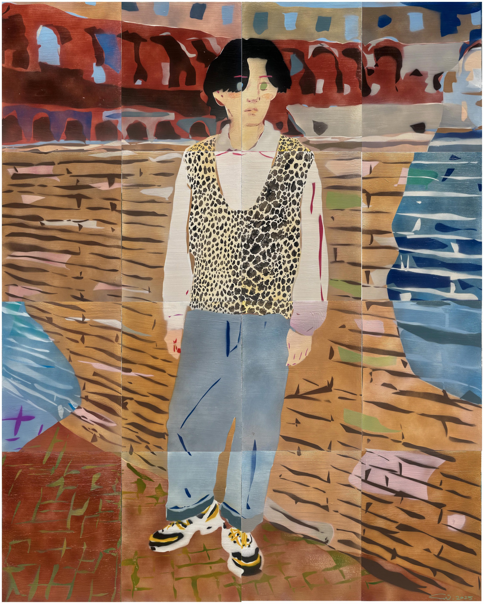 苏昱铭《男孩的斗兽场》铝塑板、石膏、丙烯 200x160cm 2025