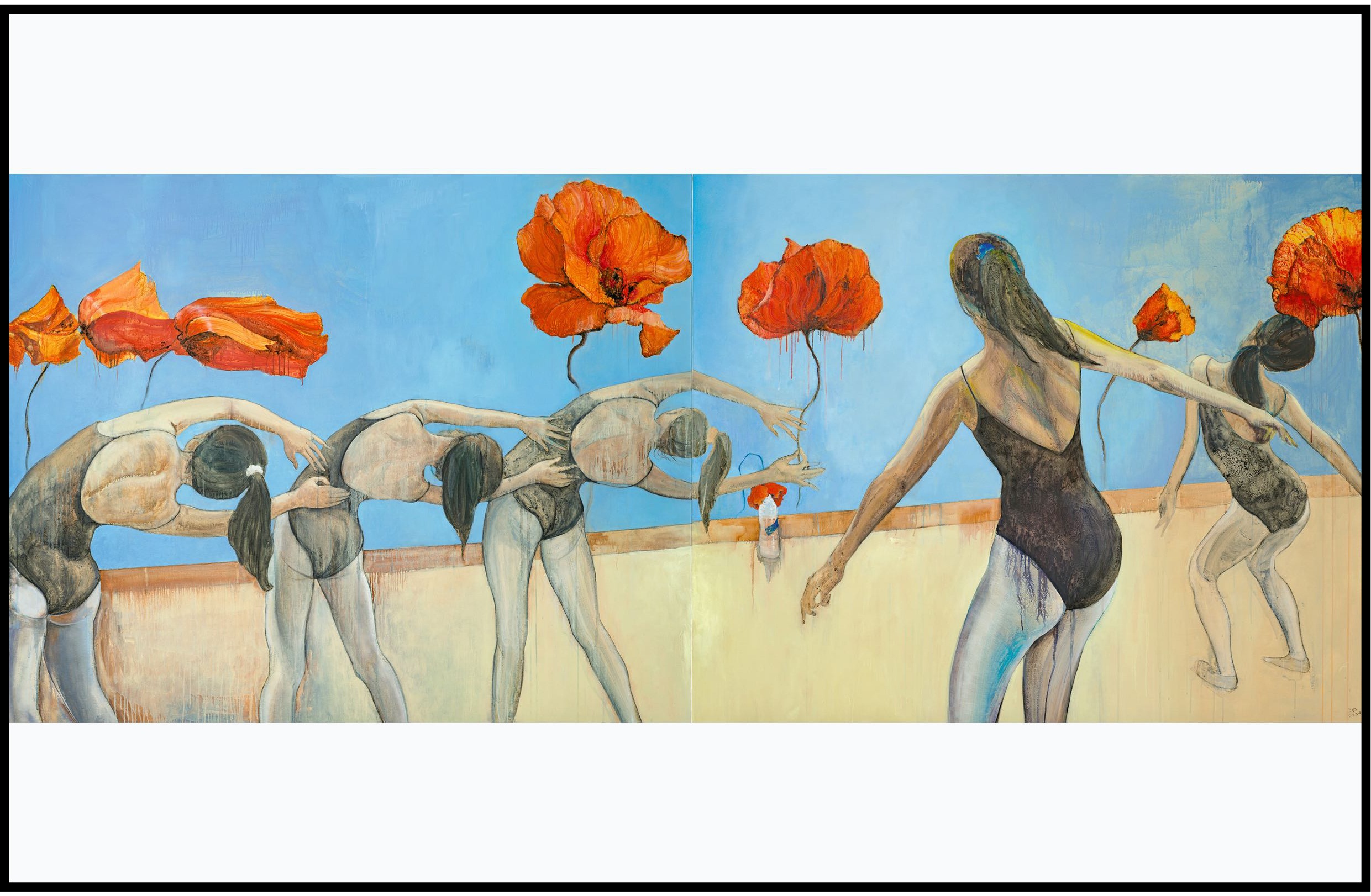黄冰洁《蓝色光华》布面综合材料 400x160cm 2024