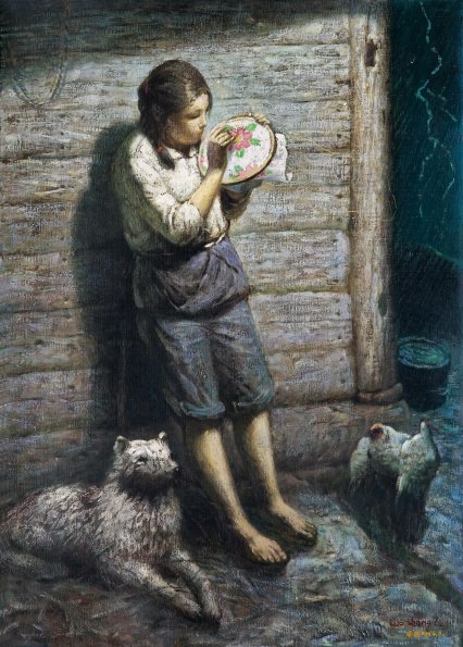 LUO ZHONGLI (b.1948) 绣花女孩 Embroidering Girl