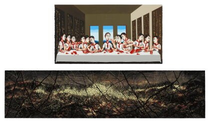 zeng fanzhi 曾梵志 | i. the last supper ii. this land so rich in beauty no. 1 (two works) i. 最後的晚餐 ii. 江山如此多嬌1號（兩幅作品）