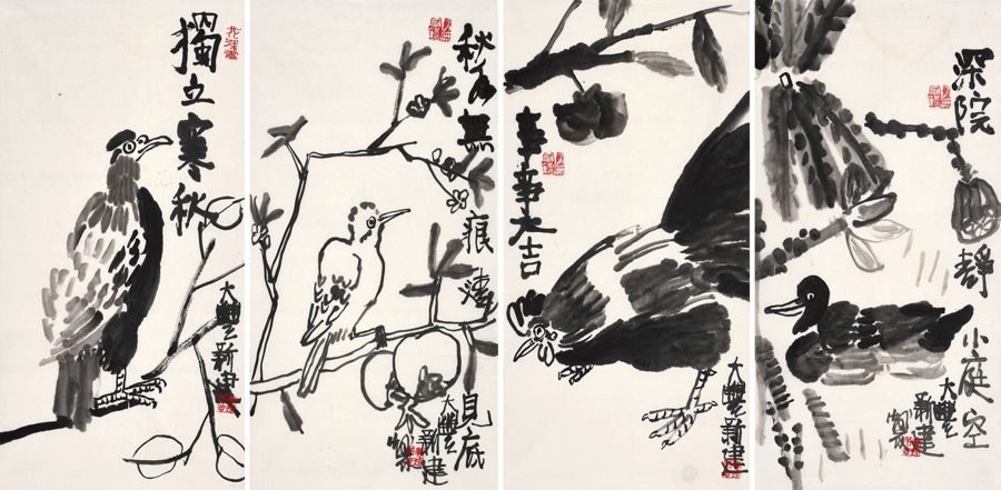 花鸟四屏